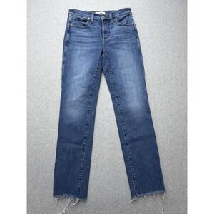 Madewell‎ Mid-Rise Stovepipe Jeans Womens 27 Blue Straight Raw Hem Stretch Denim